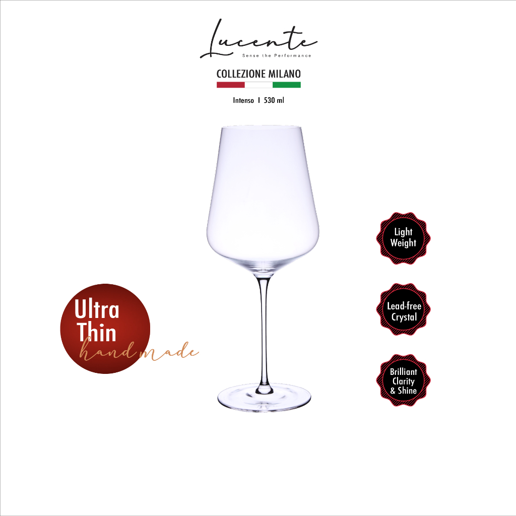 Lucente Intenso 530ml แก้วไวน์คริสตัล Handmade บางและเบาพิเศษ เพียง 94g แก้วไวน์แดง Universal