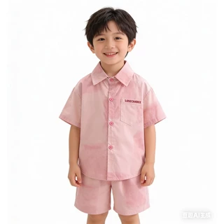 MC212 ชุดเด็กสีชมพู เสื้อเชิ้ต + กางเกงขาสั้น น่ารัก ใส่สบาย ระบายอากาศได้ดี