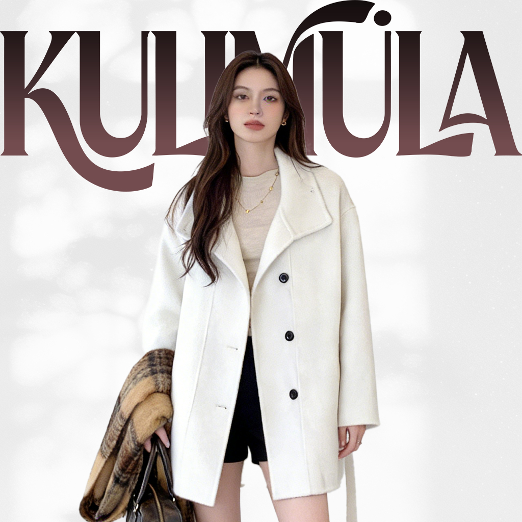 KULIMULA เสื้อคลุมสตรี คอสูงเข็มขัดรัดเอว ผ้าขนสัตว์อบอุ่น สไตล์เกาหลีหวานๆ เหมาะกับฤดูหนาวใส่สบายทุกวัน YD3