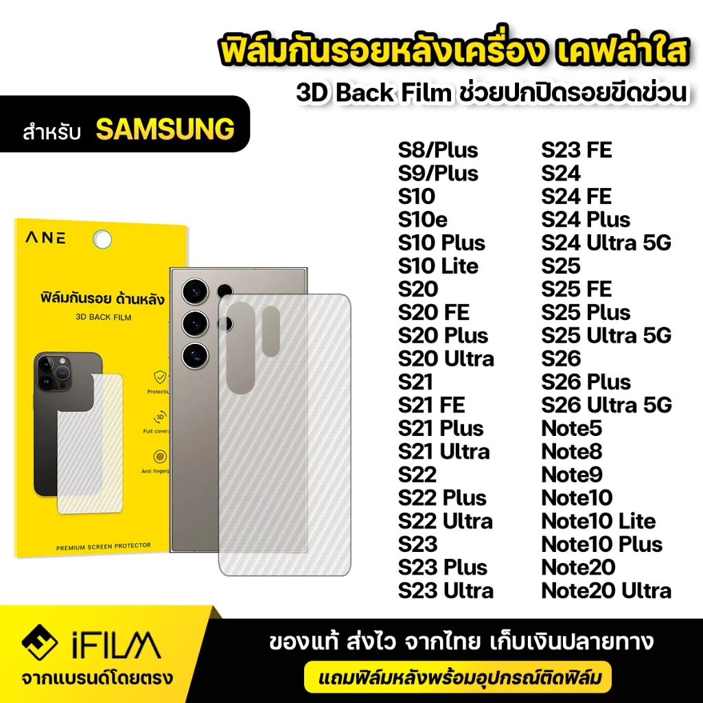 ฟิล์มหลัง เคฟล่า ใส For Samsung S21 S22 S23 FE S23 ultra S24 Plus S24ultra S24 FE S25 S26Ultra S26Plus S26 ฟิล์มกันรอย