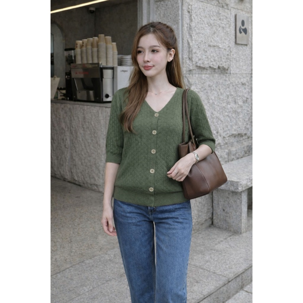 Chanan☘️  รุ่น CN61 เสื้อไหมพรมแขนสั้น คอวี ผ้านุ่มใส่สบาย 4สี