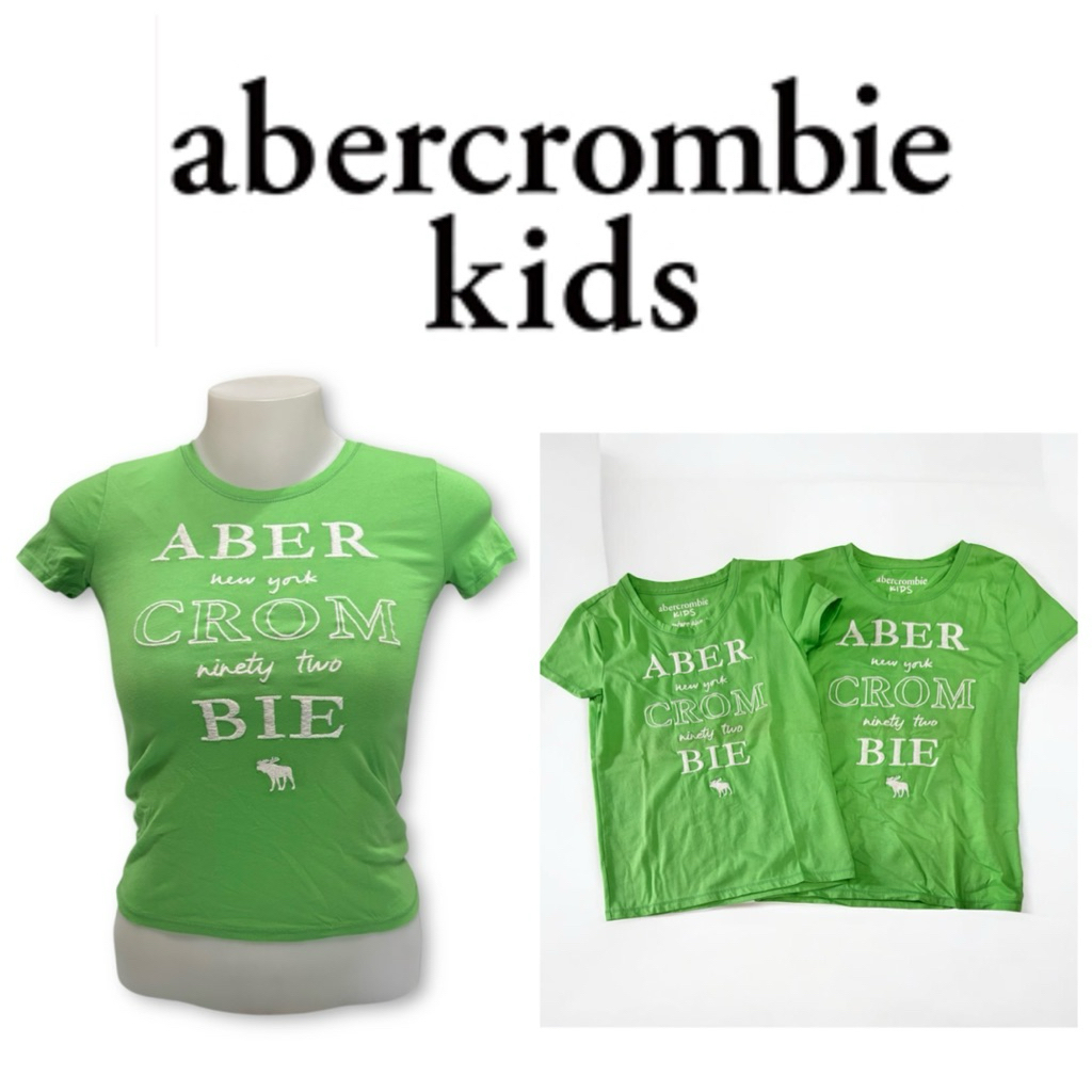 BB11 | เสื้อยืดเด็กหญิง abercrombie kids แท้ 100% งานปักโลโก้ สีเขียว สินค้ามือหนึ่ง (ไซส์ 3-10 ปี)