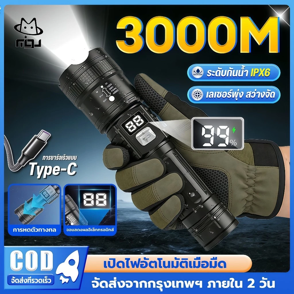 EYESPRO ไฟฉาย LED สว่างมาก ไฟฉายกลางแจ้ง ไฟฉายพกพา ไฟฉายแรงสูง พร้อมไฟ 3 โหมด ซูมได้ กันน้ํา สําหรับกลางแจ้ง
