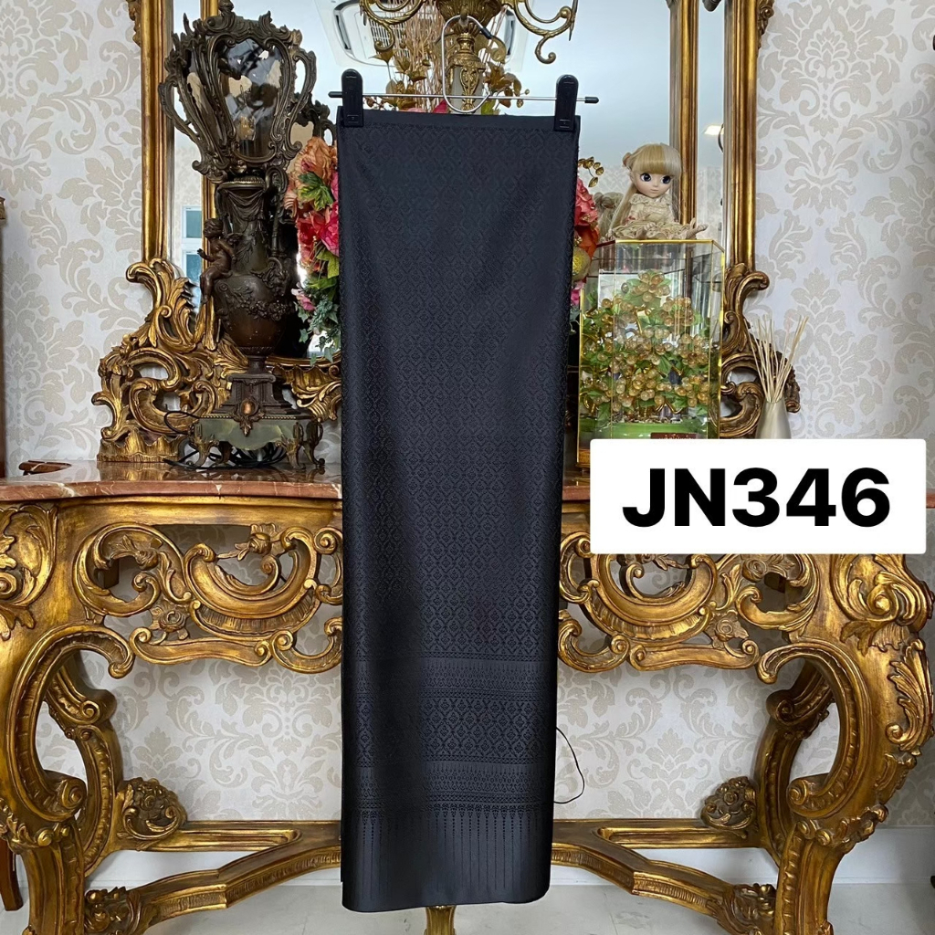JN346 ผ้าฝ้าย อบนิ่ม ทอลาย ลายขันดอก สีดำ ขนาด 2 หลา