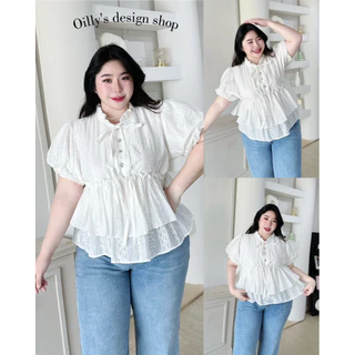 B10 เสื้อคอระบาย แขนบอลลูน สำหรับสาวอวบ อก 40-50 lanastore