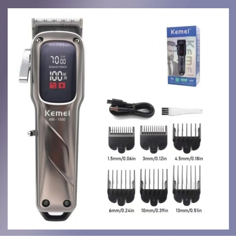 Kemei km1550 ปัตตาเลี่ยนมืออาชีพผมไร้สายสําหรับผู้ชาย - เครื่องตัดเสียงรบกวนต่ําพร้อมจอแสดงผล LED