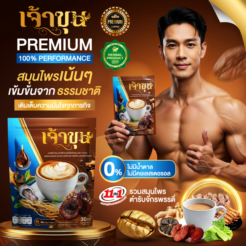 กาแฟเจ้าขุน (ซื้อเท่าไหร่แถมเท่านั้น!) สูตรผสมสมุนไพรจักรพรรดิ บำรุงร่างกาย รสชาติกลมกล่อม หอมอร่อย