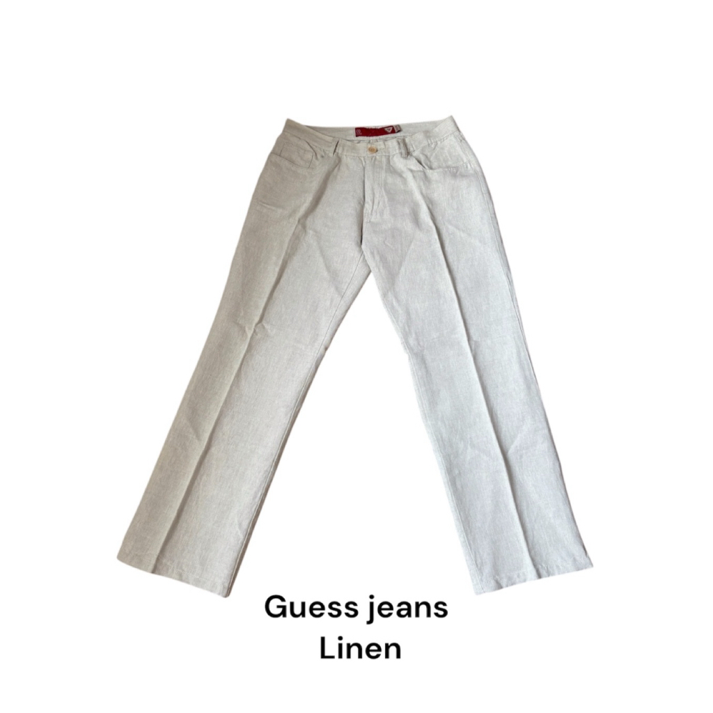 waist35 khaki linen cotton men's pants guess jeans second hand