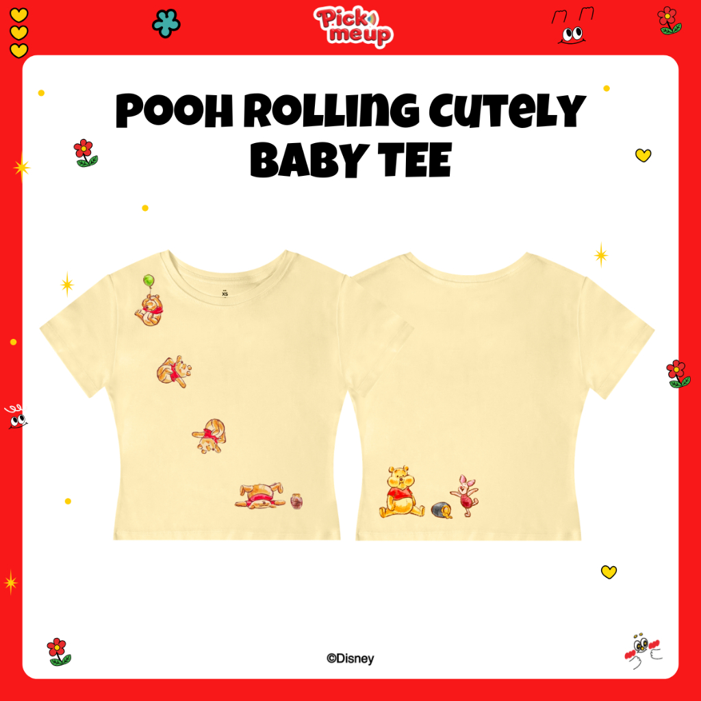 PickMeUp เสื้อทรง Baby Tee พิมพ์ลาย Pooh Rolling Cutely