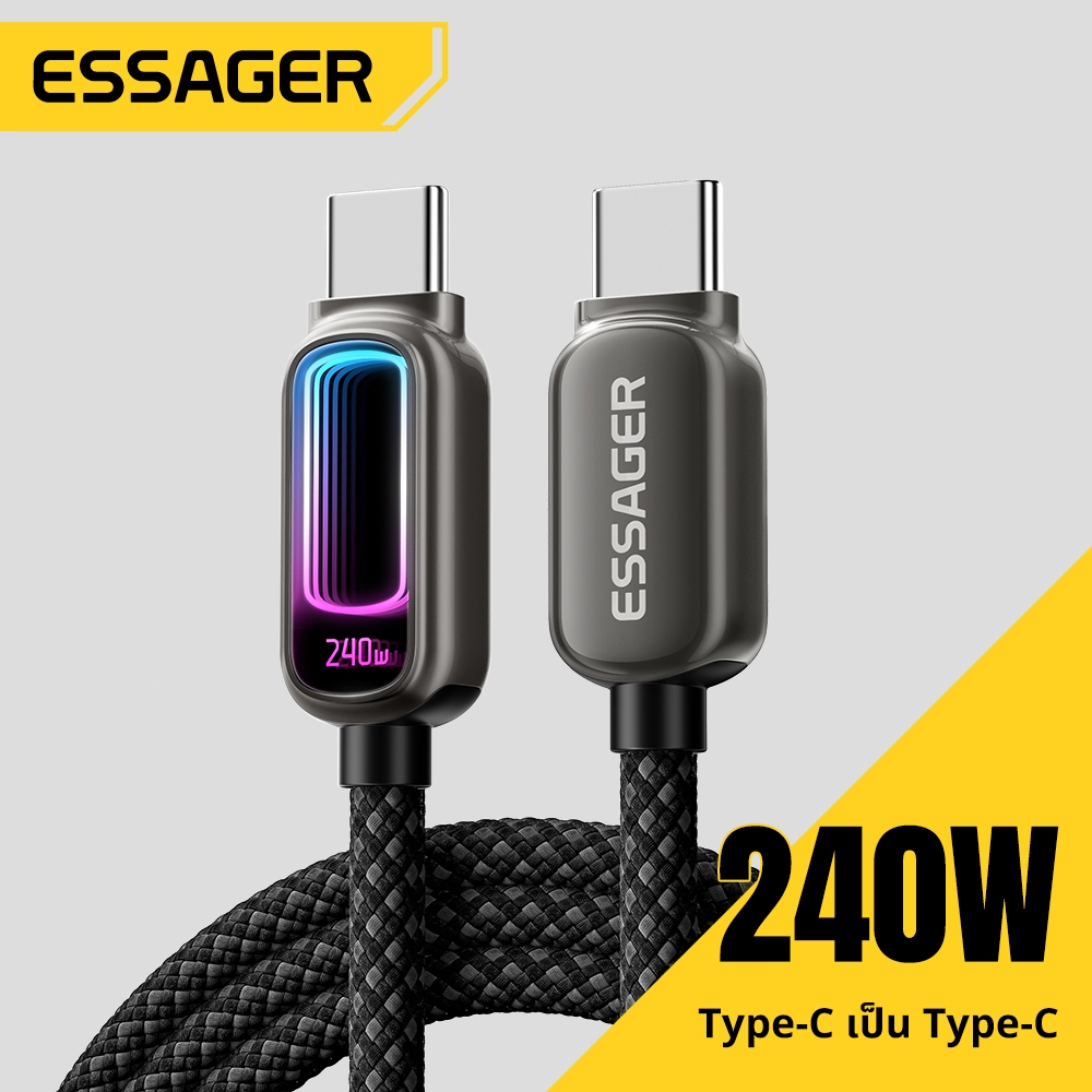 Essager C-C 240W สายเคเบิลข้อมูล E-MarKer พร้อมเอฟเฟกต์แสง RGB มีหลายสีให้เลือก
