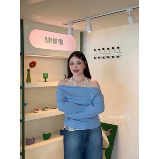 LindaaPlus-- เสื้อปาดไหล่ลูกไม้คล้องคอสาวอวบอ้วน 𓂃 𓈒𓏸‪‪ ดีเทลแต่งเชือกลูกไม้ผูกคล้องคอ พร้อมแต่งชายลูกไม้เฉียงน่ารักมาก