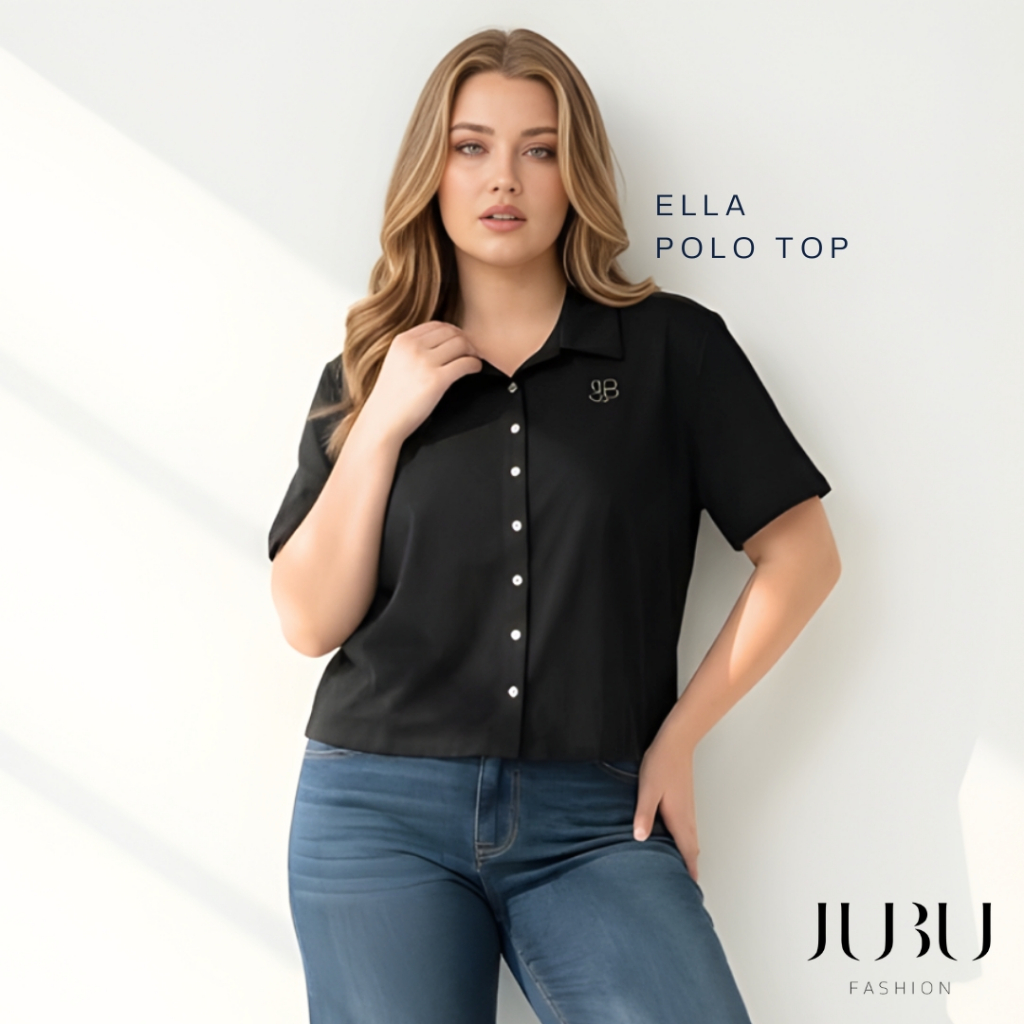 Ella Polo Crop Topเสื้อครอปคอปก แขนสัั้น สาวอวบ สไตล์มินิมอล แฟชั่นเกาหลี ผ้ายูนิโคล อก35-44นิ้ว#602