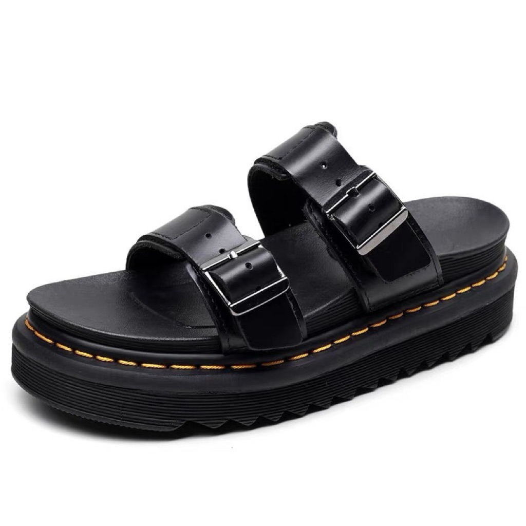 รองเท้าแตะผู้หญิง พื้นหนา Roman Sandal หนังแท้ สไตล์ Dr Martin แฟชั่นเกาหลี ใส่สบาย