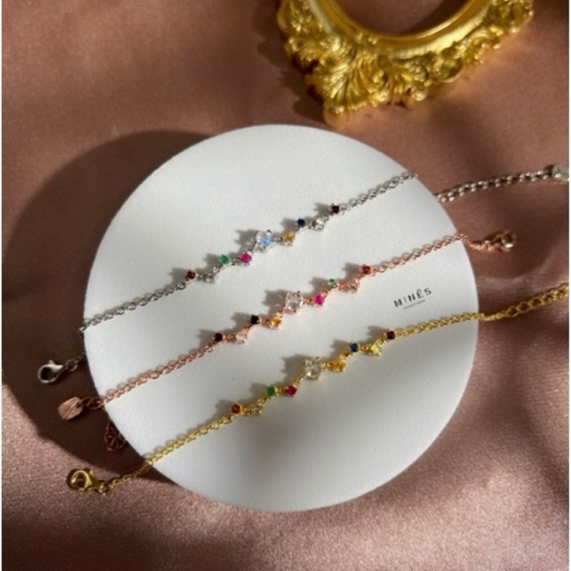 (พร้อมส่ง) สร้อยข้อมือนพเก้า พลอยแท้ ตามตำรา 9 ชนิด เงินแท้ รุ่น charm แบรนด์ Mines Jewelry