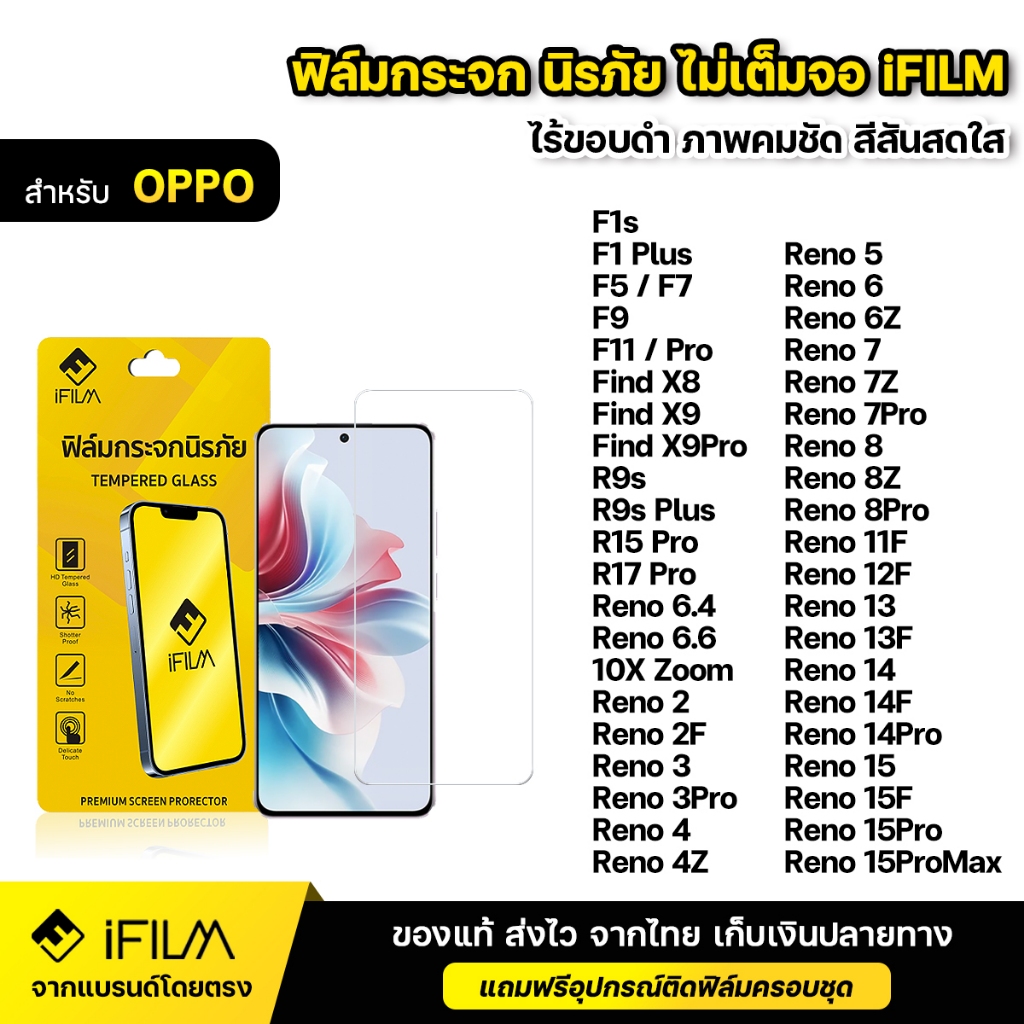 iFILM ฟิล์มกระจก นิรภัย แบบใส ไม่เต็มจอ ไร้ขอบดำ For OPPO Reno 7 8 11F 12F 13 13F 14 14F Reno15 Pro Max Find X8 X9 Pro