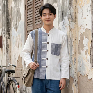 เสื้อผ้าฝ้ายพื้นเมือง รุ่นทูโทน แขนยาว