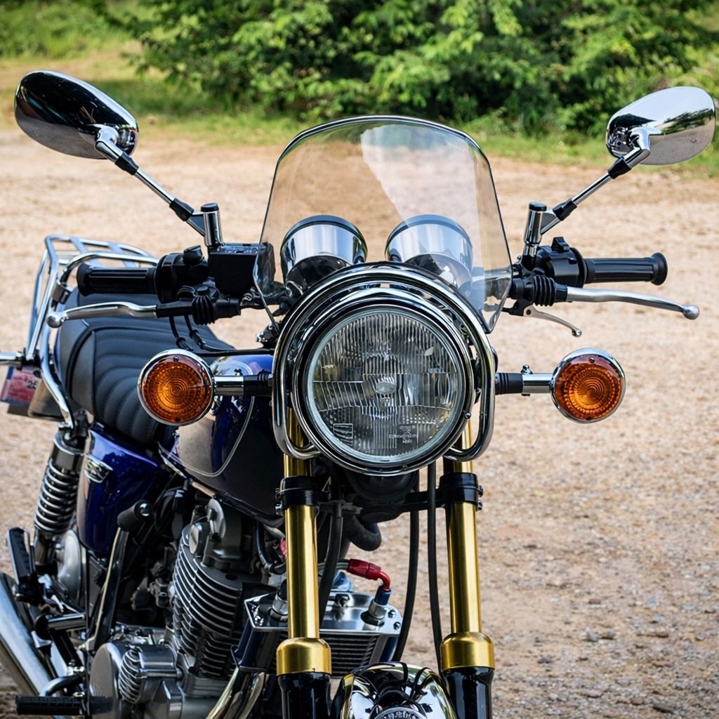 ชิลด์หน้า Yamaha SR ตรงรุ่น RE650 Triumph รุ่นอื่นๆที่มีไฟหน้ากลม ขนาด 6-7 นิ้ว หูจับข้างด้านข้าง