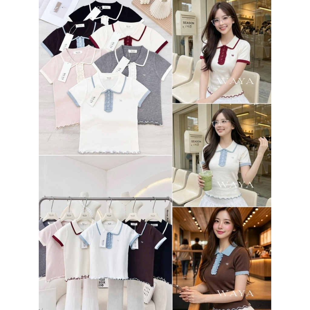 🧸WA YA🧸เสื้อคอปกผ้าไหมพรมแต่งระบาย เกรดคัดมาอย่างดี ตั้งใจคัดติ้งมาอย่างดีทั้งสีและคุณภาพไหมพรมเป๊ะพรีเมียม