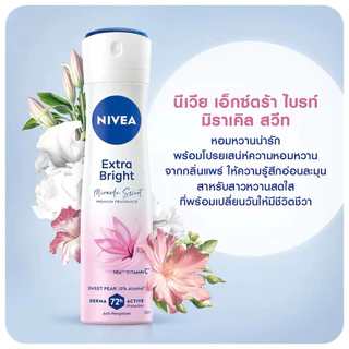 NIVEA (สเปรย์ระงับกลิ่นกาย)นีเวีย เอ็กซ์ตร้า ไบรท์ พรีเมียม ฟราแก,8 ซูเปอร์,ดีพ ฮอกไกโดโรส และ ดีพ ซากุระ สเปรย์ 150 มล.