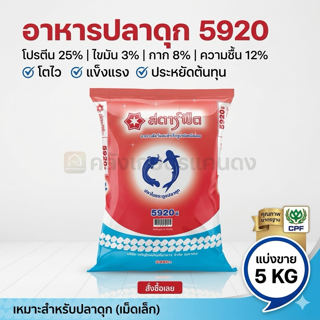 อาหารปลาดุก ซีพี 5920Dเล็ก 5921กลาง 5922ใหญ่ ขนาด 800 G.และ 5 KG. ปลาดุกโตไวมั่นใจ CP