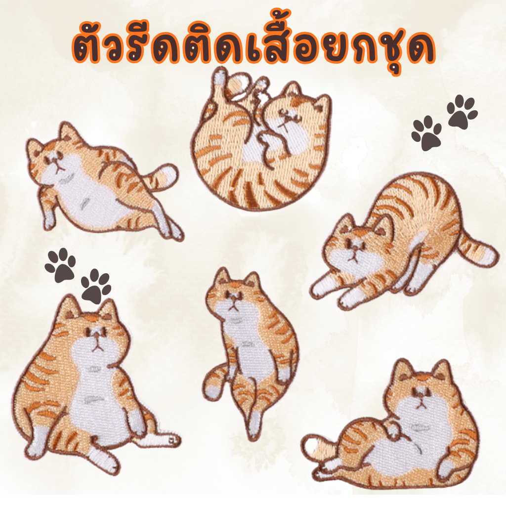 ตัวรีดติดเสื้อยกชุด SET-UC9 แก๊งน้องแมวส้มอ้วนปุกปุย 6 ท่าทางสุดกวน 🎀✨🐈 DIY ตกแต่งกระเป๋า/เสื้อ