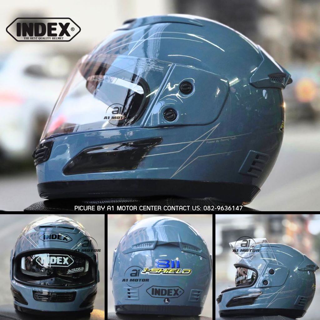 INDEX 811 หมวกกันน็อคเต็มใบ แว่น2ชั้น ชิวใส แว่นปรอทเงิน มาตรฐาน มอก.