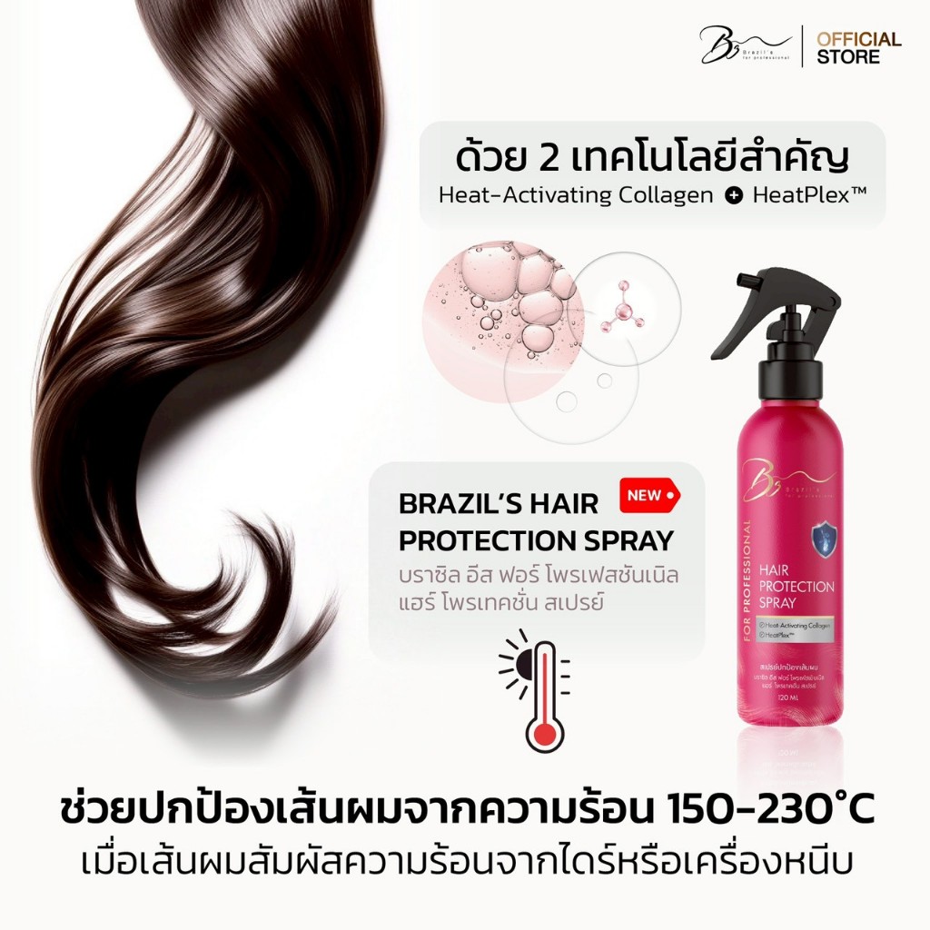 สเปรย์กันร้อน Brazil’s Hair Protection Spray (120 ml) เทคโนโลยี HeatPlex™ ปกป้องผมก่อนไดร์หรือหนีบ ผมเงางาม ไม่แห้งเสีย