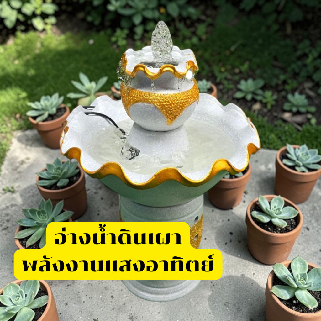 อ่างน้ำล้น น้ำพุุ โซล่าเซลล์ ไม่ใช้ไฟบ้าน รับประกันสินค้า