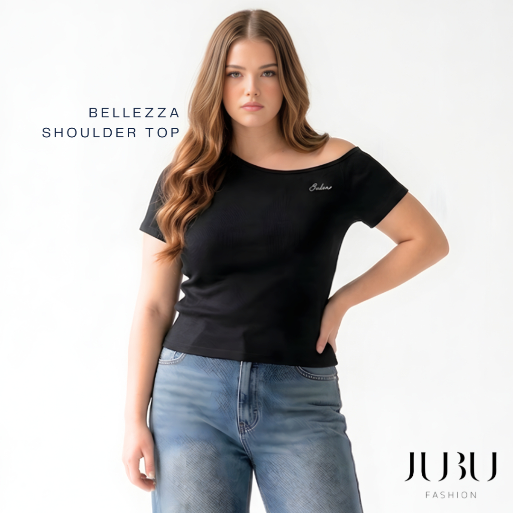 JUBUFASHION เสื้อปาดไหล่ข้างเดียว เสื้อสาวอวบ ผ้ายูินิโคล ปักโลโก้ ไซส์ L/XL พร้อมส่ง#605