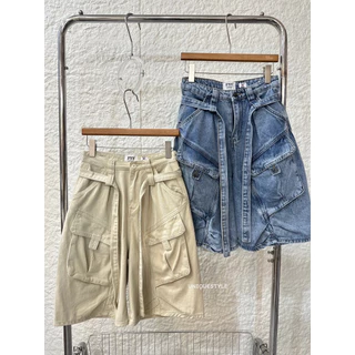 📍พร้อมส่ง📍🇰🇷FSY🇰🇷62005 Martin baggy shorts กางเกงเอวสูงทรงห้าส่วน ปิดเข่า แต่งกระเป๋าคาร์โก้ เนื้อผ้ายีนส์ฟอกสีเฟด