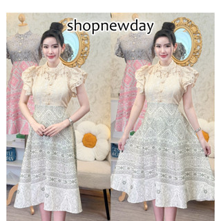(เรียกสีกระโปรง) เดรสออกลายไทย ประยุกต์ ผ้าครัช ดีเทล-อกผ้าล…