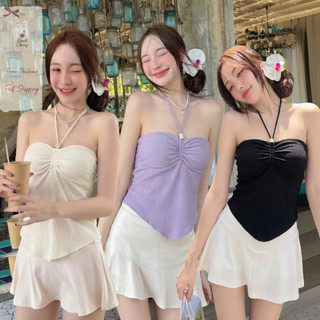 เสื้อคล้องคอ อัดพลีท สไตล์เวียดนาม รูดหน้าสุดจึ้ง ใส่ไปสงกรานต์คือปังมาก 🔥 Vietnam Halter Top🍒