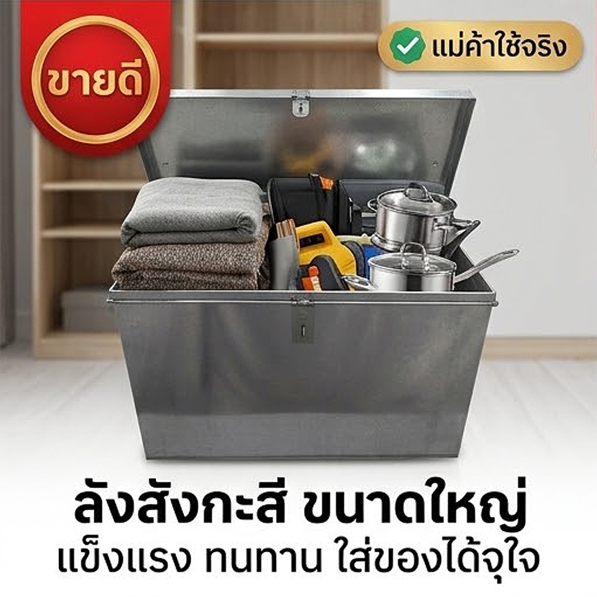 ลังสังกะสี ขนาดใหญ่ (54x89x60 ซม.) กล่องเก็บของ/ใส่ผ้า แข็งแรง จุเยอะ เหมาะแม่ค้า ออกใบกำกับภาษี