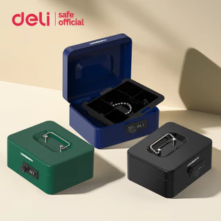 Deli กล่องใส่เงิน เซฟหิ้ว กล่องเหล็กเก็บเงิน ล็อคด้วยรหัส มีหูหิ้ว กะทัดรัด พกพาสะดวก Cash Box