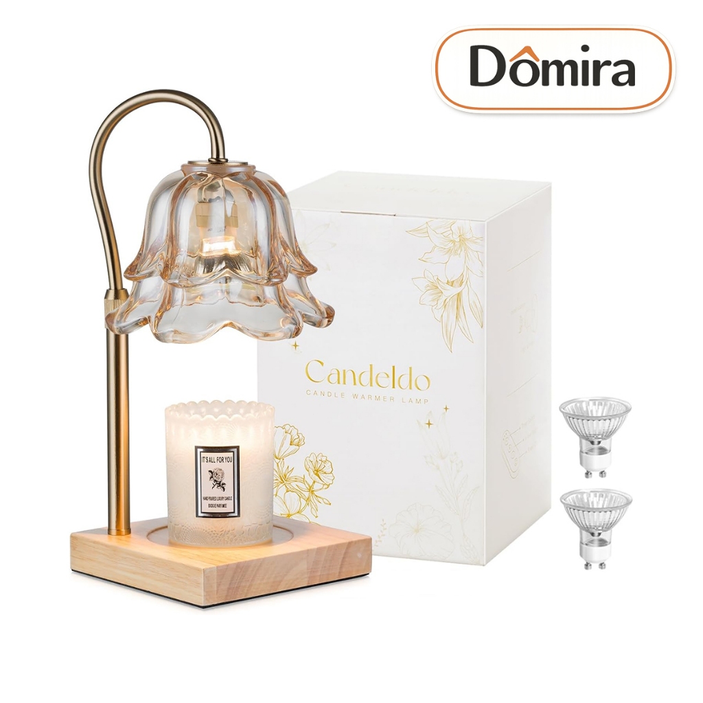 Domira โคมไฟอุ่นเทียน สำหรับเทียนขนาดใหญ่ 3 ไส้ ตั้งเวลาได้ ปรับความสว่างได้ โคมไฟตั้งโต๊ะ พร้อมกล่องของขวัญ