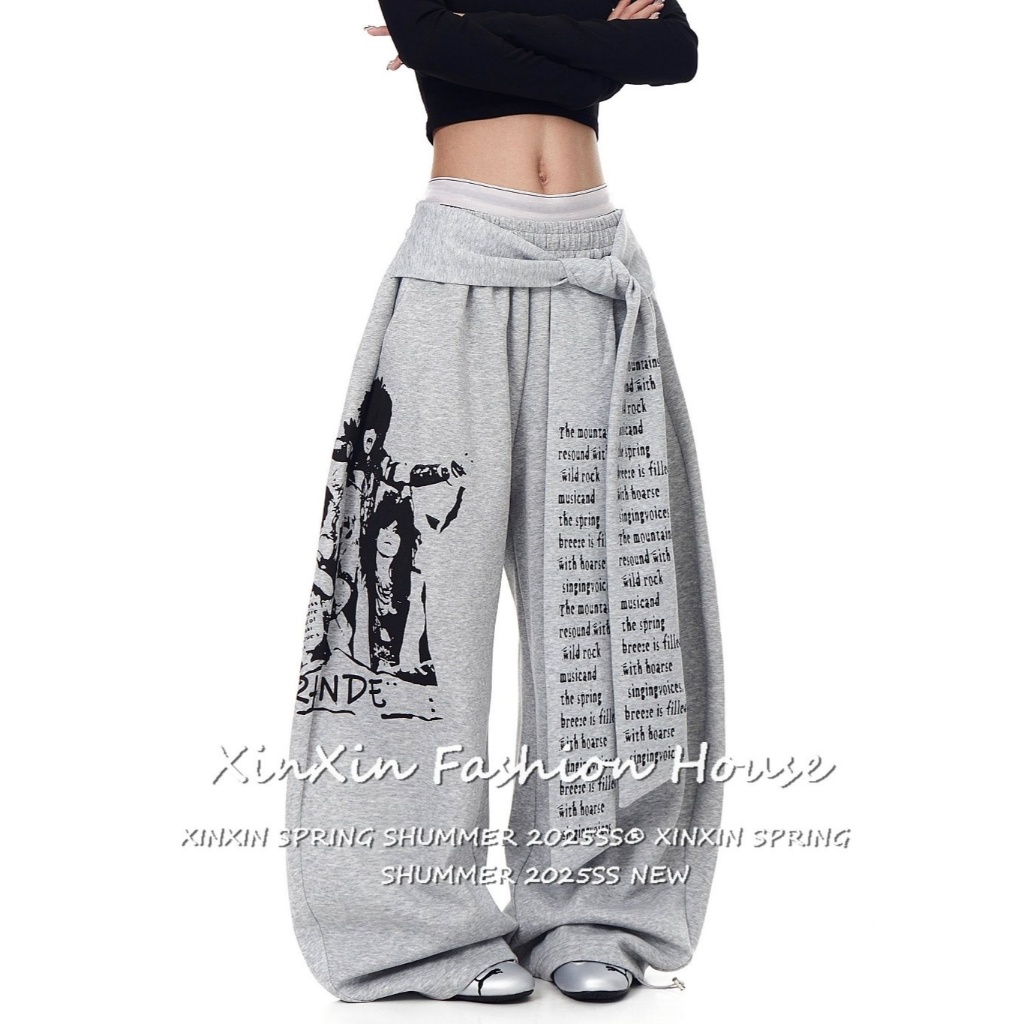 [Women's Creative Printed Trousers]กางเกงขากว้างเอวสูงพิมพ์ลายสไตล์สตรีทอเมริกันสุดสร้างสรรค์