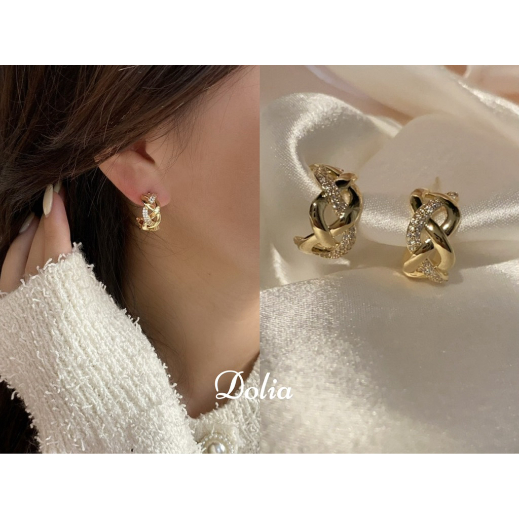 DOLIA [พร้อมส่งจากไทย] ต่างหูห่วงเงินแท้ S925 เพชรลูกคุณ ต่างหูสไตล์เกาหลีA42