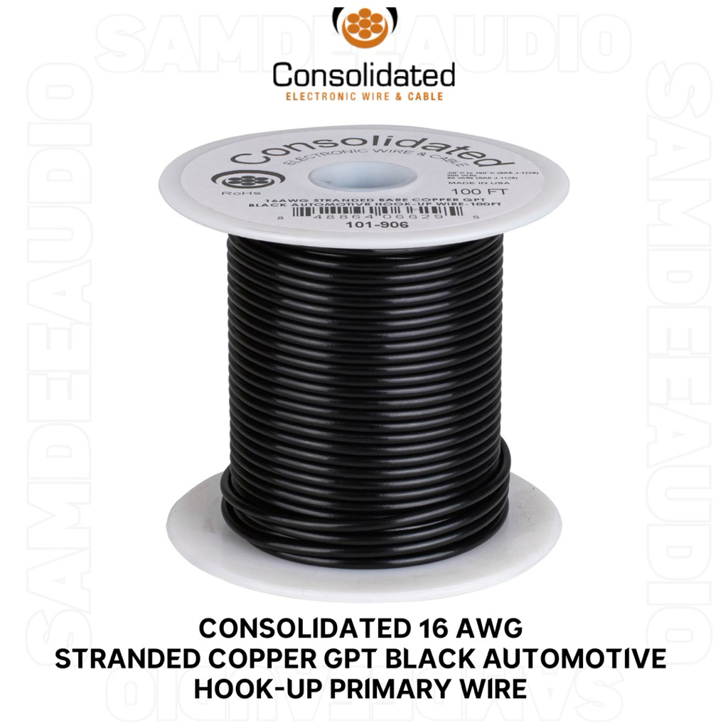 ราคาต่อ1เมตร/Consolidated 16 AWG Stranded Copper GPT Black Automotive Hook-Up Primary Wire 100 ft.