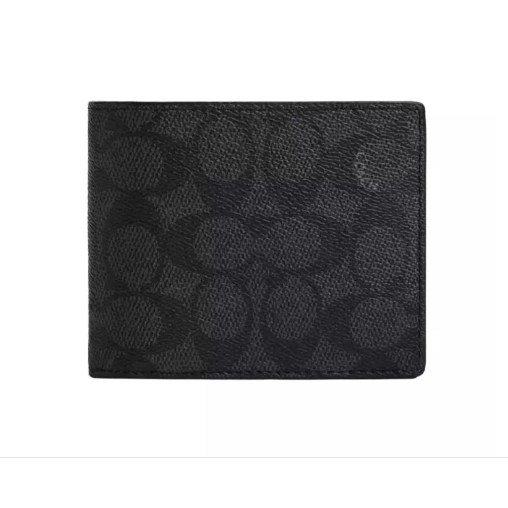 Coach CW380 3-In-1 Wallet In Signature Canvas (CQ/BK) กระเป๋าสตางค์ผู้ชาย สี Charcoal/Black