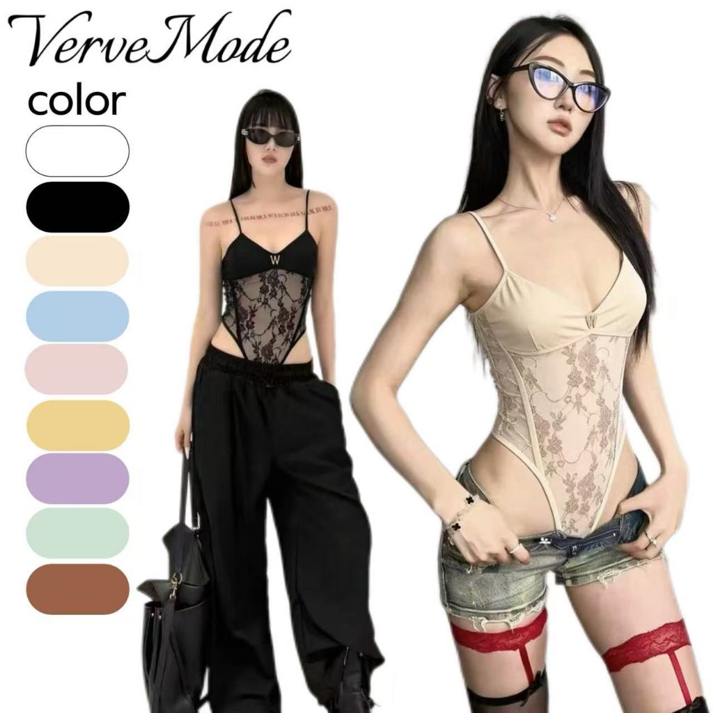 VerveMode.🍓 จัดส่งในประเทศไทย🍓บอดี้สูทสายเดี่ยวผ้าลูกไม้สุดเซ็กซี่และเร้าใจ เสื้อกั๊กซับในทรงเข้ารูปใหม่