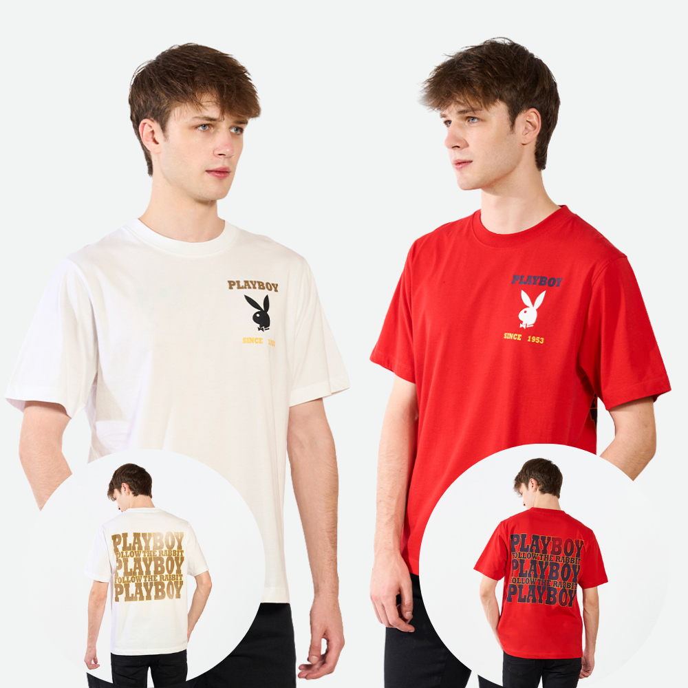 PLAYBOY เสื้อยืด CASUA  เสื้อผ้าผู้ชาย/เสื้อ/เสื้อยืดสีแดง รุ่น P1MT265TB017RE  P1MT265TB017WH
