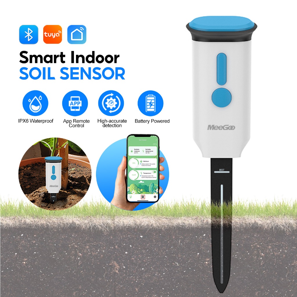 MeeGoo WiFi Soil Moisture Meter บลูทูธ 5.0 ใช้ถ่าน AA IP66 วัดอุณหภูมิ ความชื้น ควบคุมแอป สวนภายในบ้