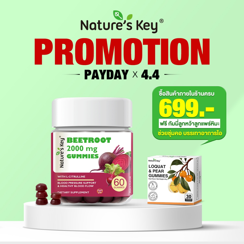 [Live Exclusive]Nature's Key Beetroot Gummy อาหารเสริมบำรุงเลือดปราศจากน้ำตาลช่วยลดความดันโลหิตและกา