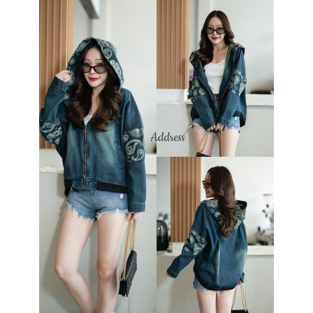 Address  เสื้อฮู้ดยีนส์แขนยาว แต่งลายเก๋ๆ มีซิปด้านหน้า