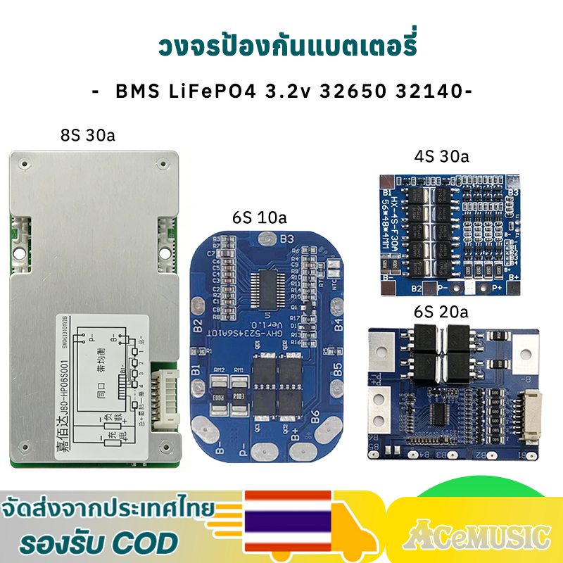 BMS 6S 8S 4S วงจรป้องกันแบตเตอรี่ แบตเตอรี่ลิเธียมฟอสเฟต 3.2v 10A 19.2V-21.6V  LiFePO4 bms4s 30a