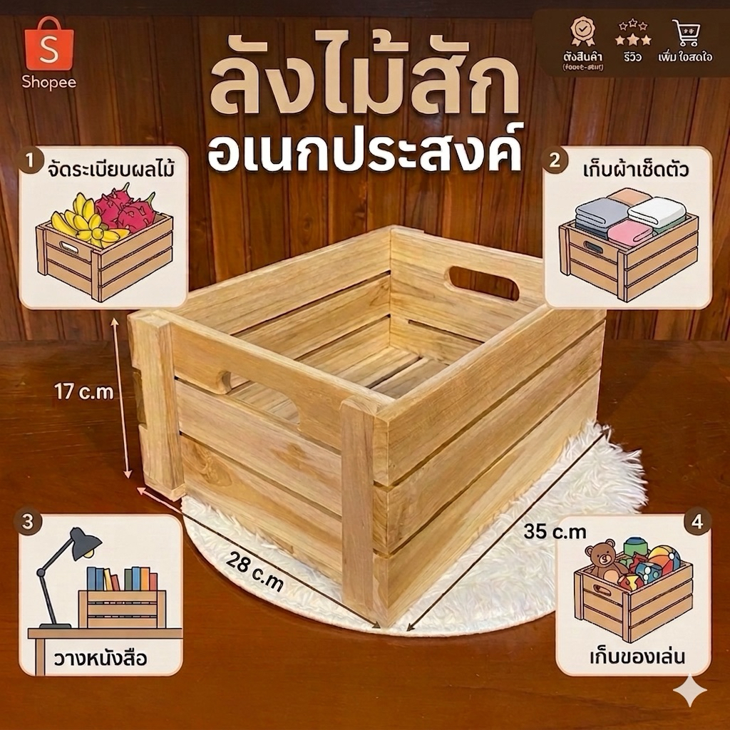 ลังไม้ กล่องไม้ ใส่ของ อเนกประสงค์