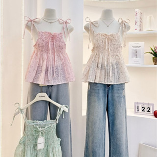 KN.Clothes เสื้อสายเดี่ยวผูกไหล่ เว้าข้าง สม็อคหน้าอก แต่งโบ…