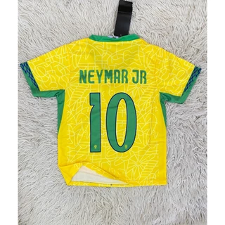 ชุดฟุตบอลเด็กสีเหลืองเบอร์10ชื่อNEYMRR JRทีมบราซิล เสื้อ+กางเกง