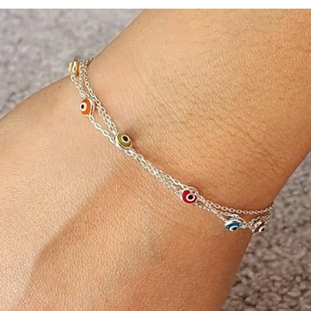 สร้อยข้อมือเงินแท้ evil eyes จากตุรกี สร้อยevil eye ความยาว 18 ซม