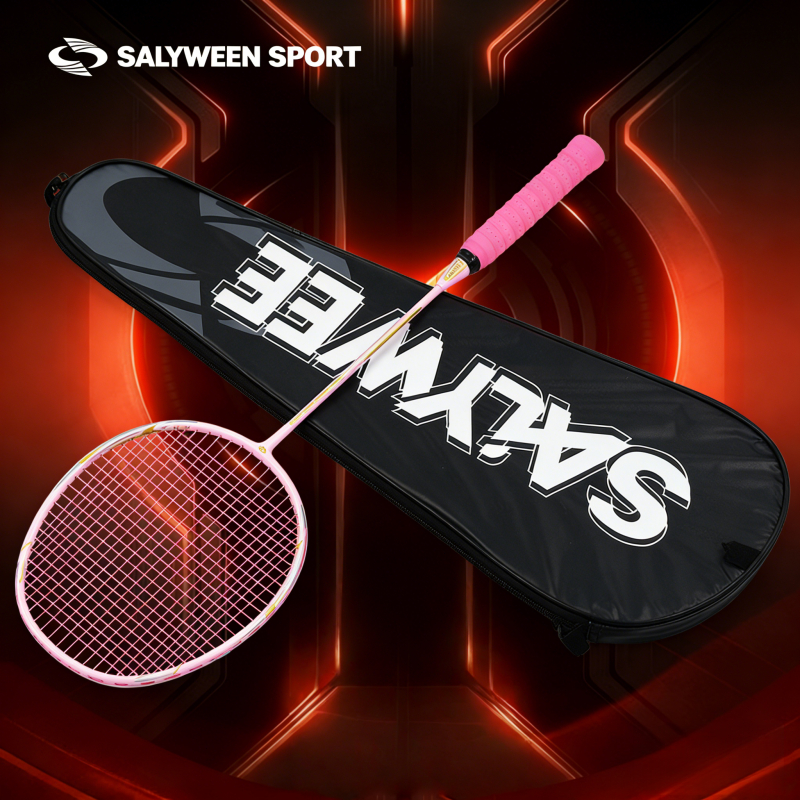 【สินค้าพร้อมส่ง】HZ ไม้แบดมินตัน สีชมพู บรรจุเดียว คาร์บอนไฟเบอร์ 4U 26lbs G5 Badminton Racke  แจกกระ
